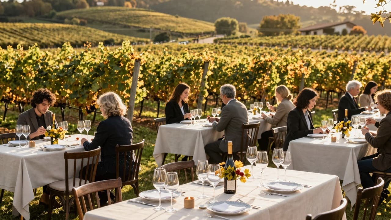 Picnic under the vineyards in golden light