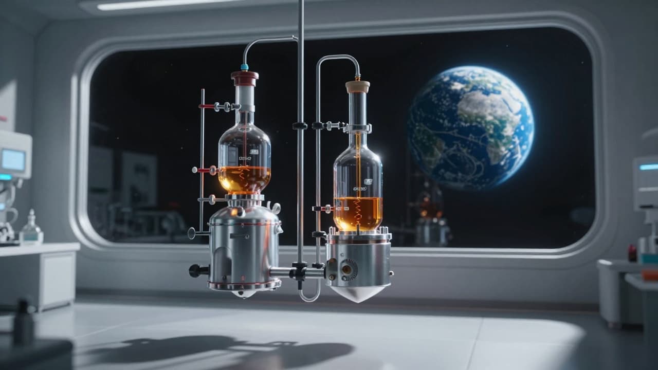 Futuristic device for distilling whiskey in space