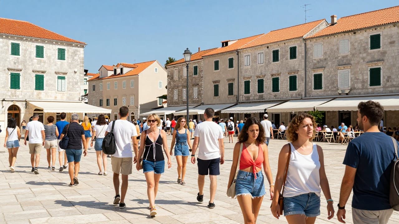 Turisti u kupaćim kostimima na javnoj površini