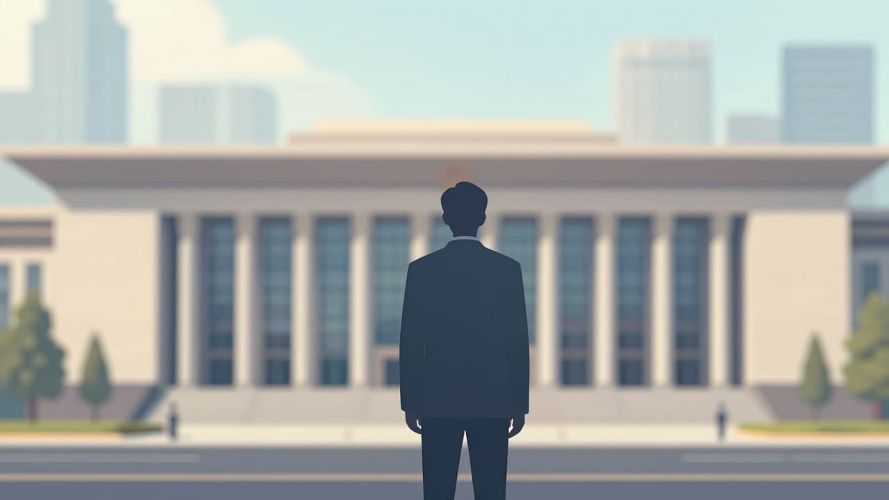Silhouette in front of the building