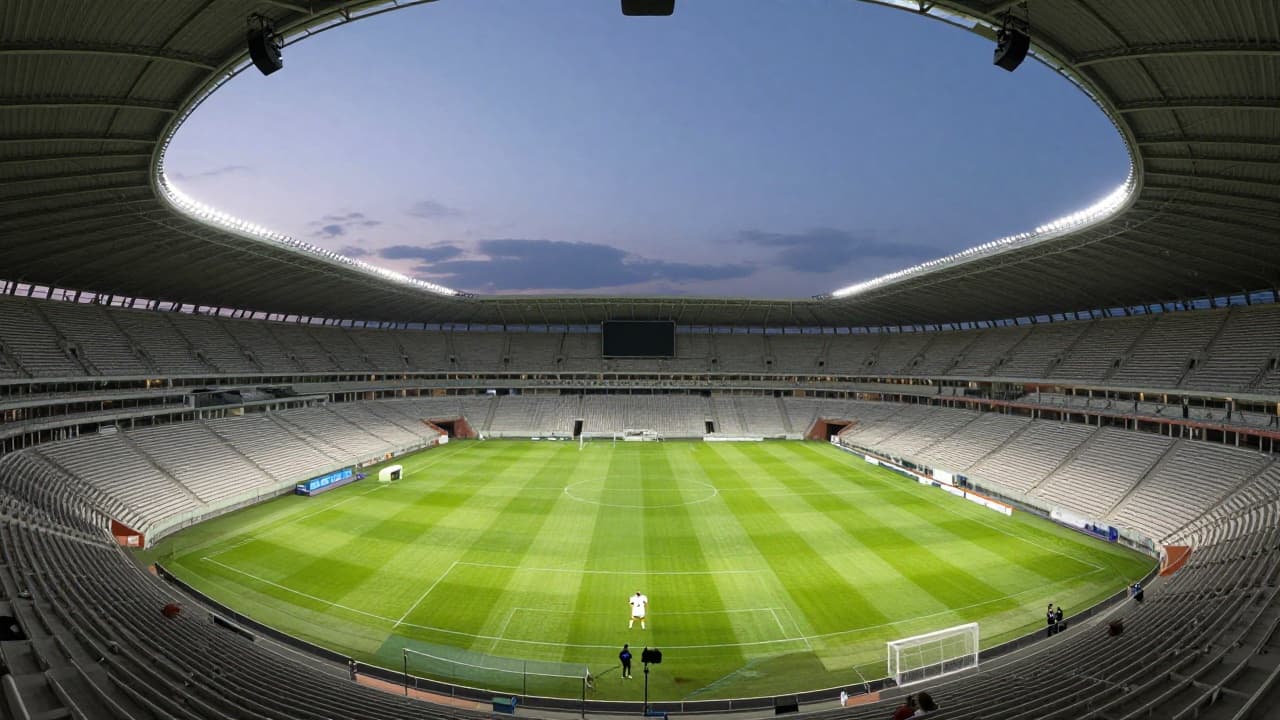 Prazne tribine na nogometnom stadionu u sutonu