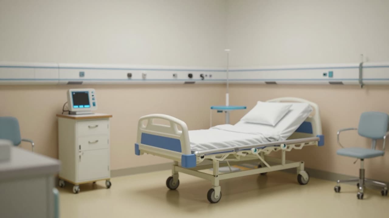 Empty hospital room with a bed