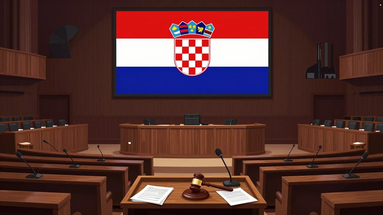 Empty parliamentary chamber with a voting pad