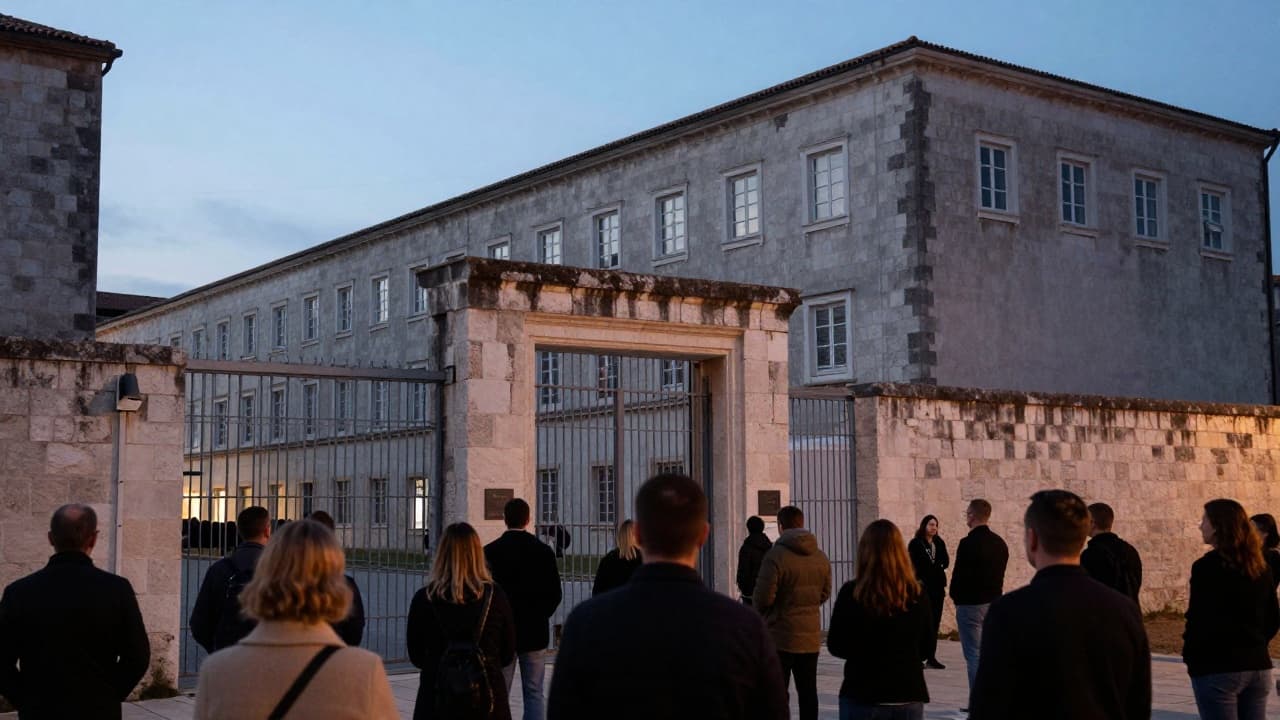 Surrender to the prison facility at dusk