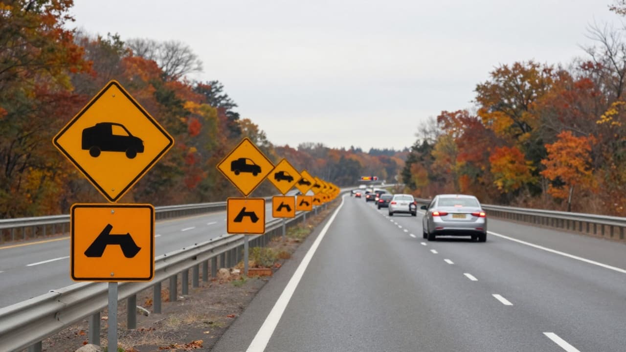 Traffic on the highway with ongoing works