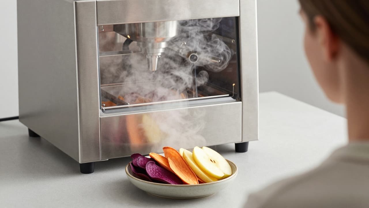Steam frying machine and colourful vegetarian chips