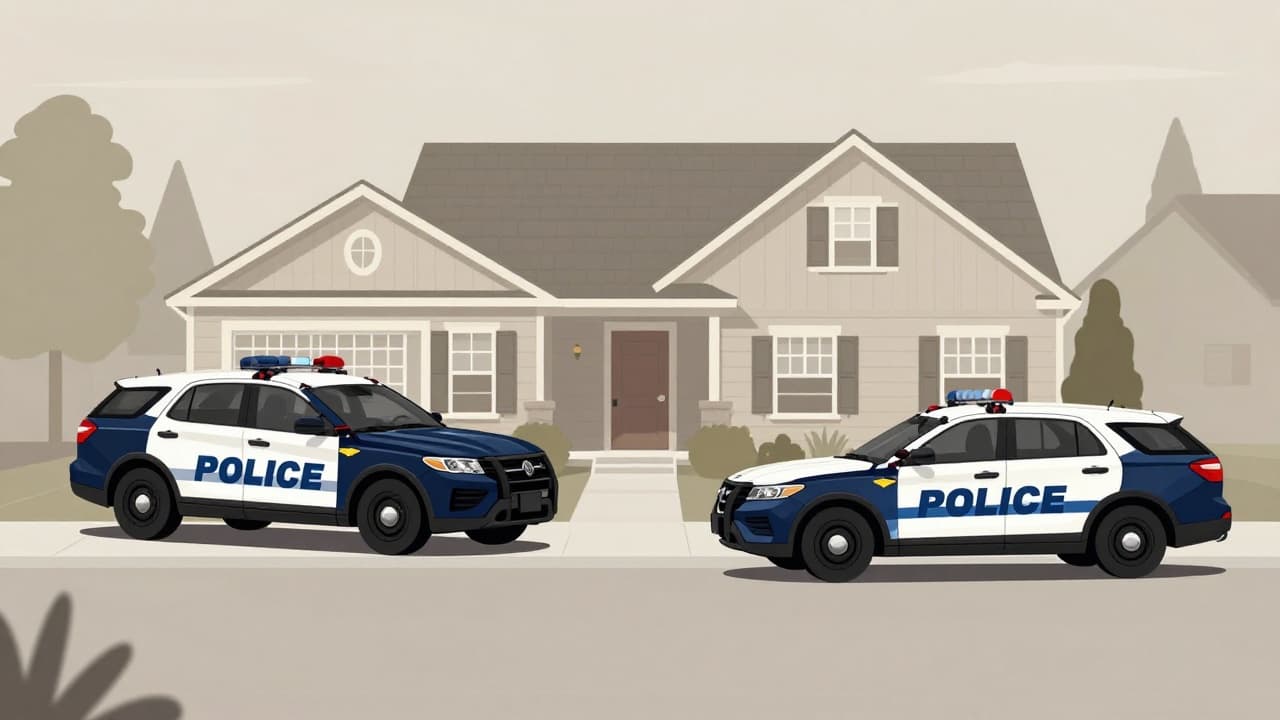 Police vehicles outside the house