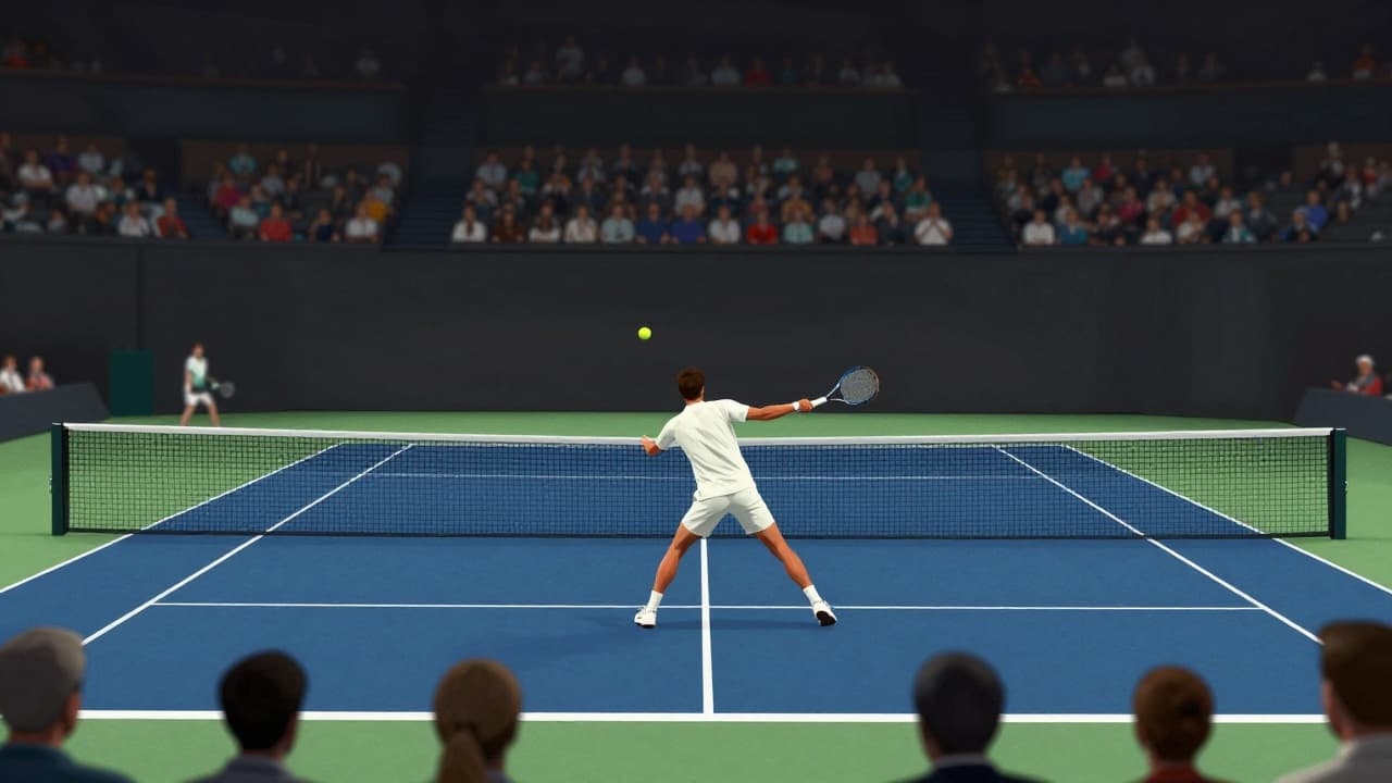 Tennis player hitting the ball
