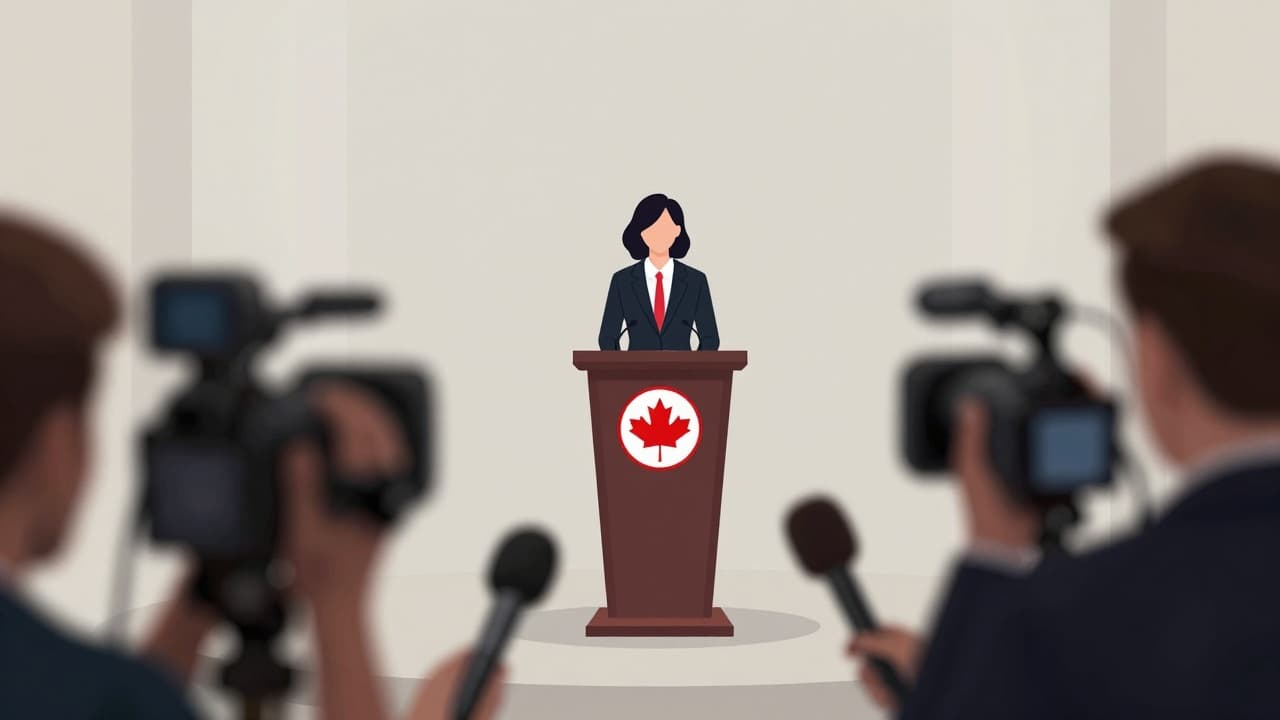 Podium with microphones and cameras