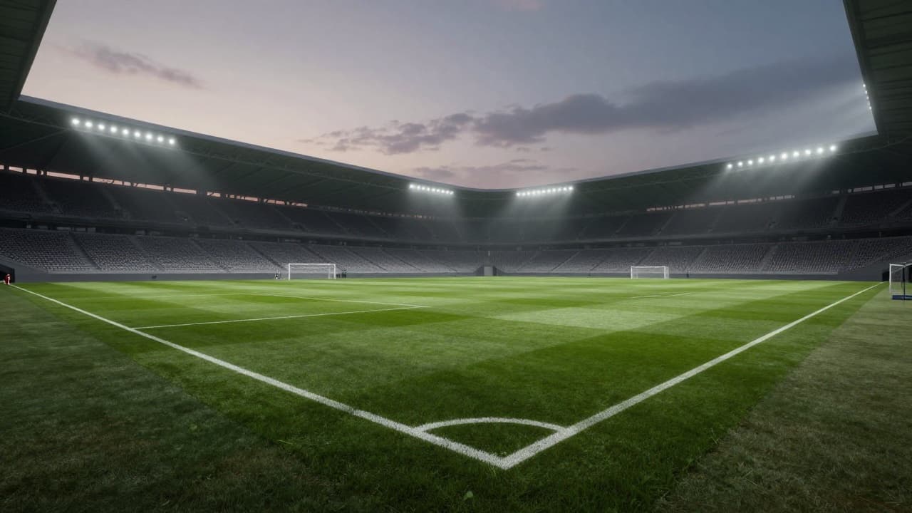 Empty football field at dusk