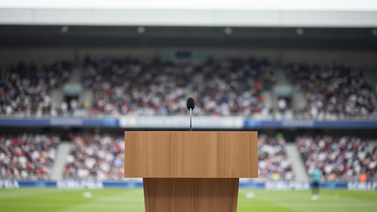 Prazan podij s mikrofonom na stadionu