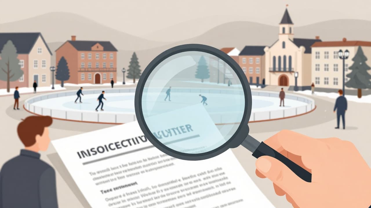 Magnifier over documents in winter town