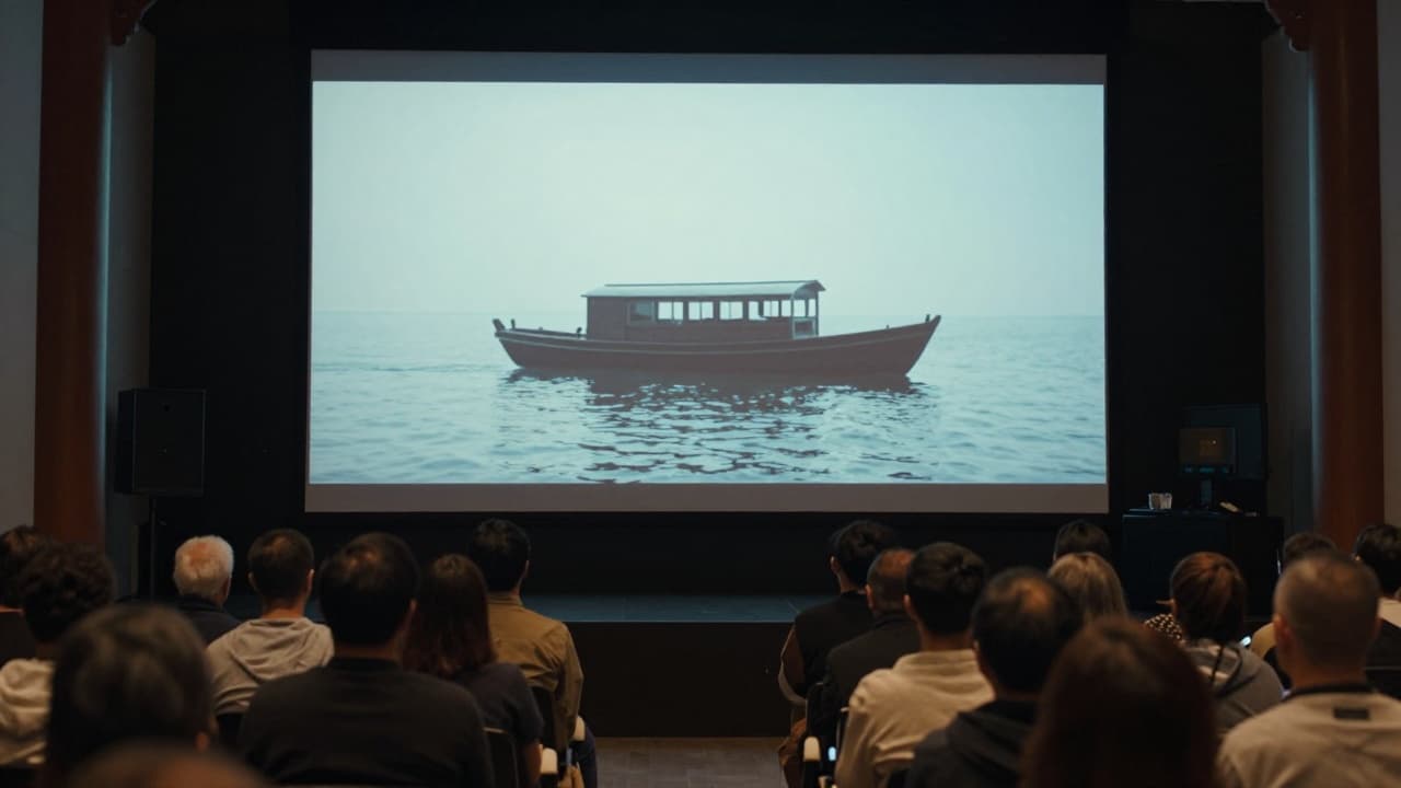 Publika gleda dokumentarni film o brodu Perast