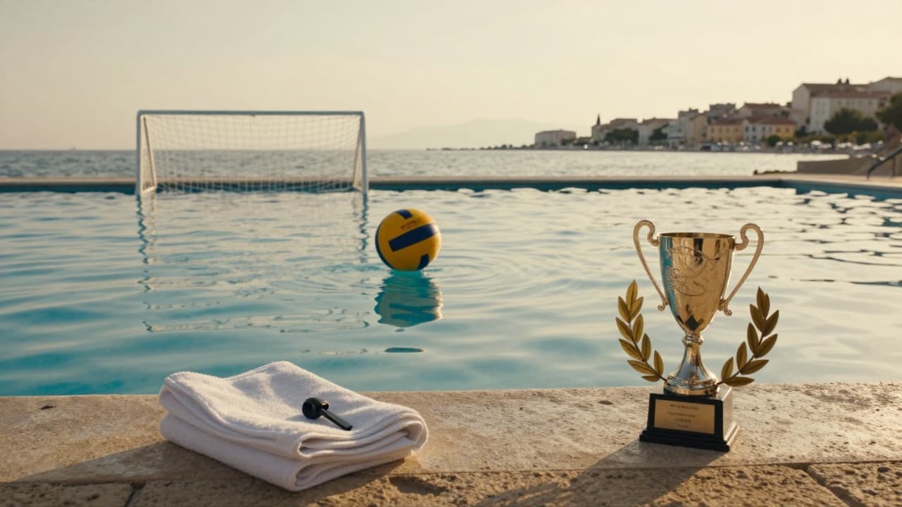 Water polo ball on the blue sea