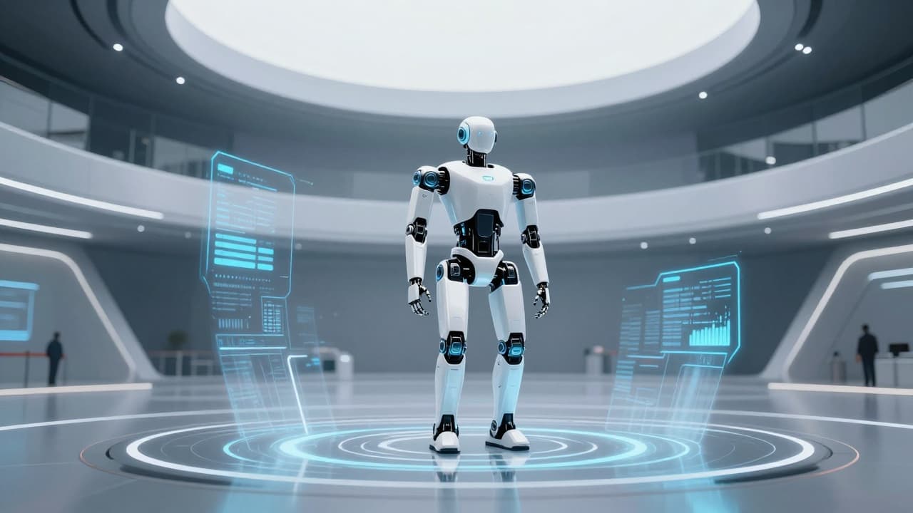 Futuristički humanoidni robot u areni
