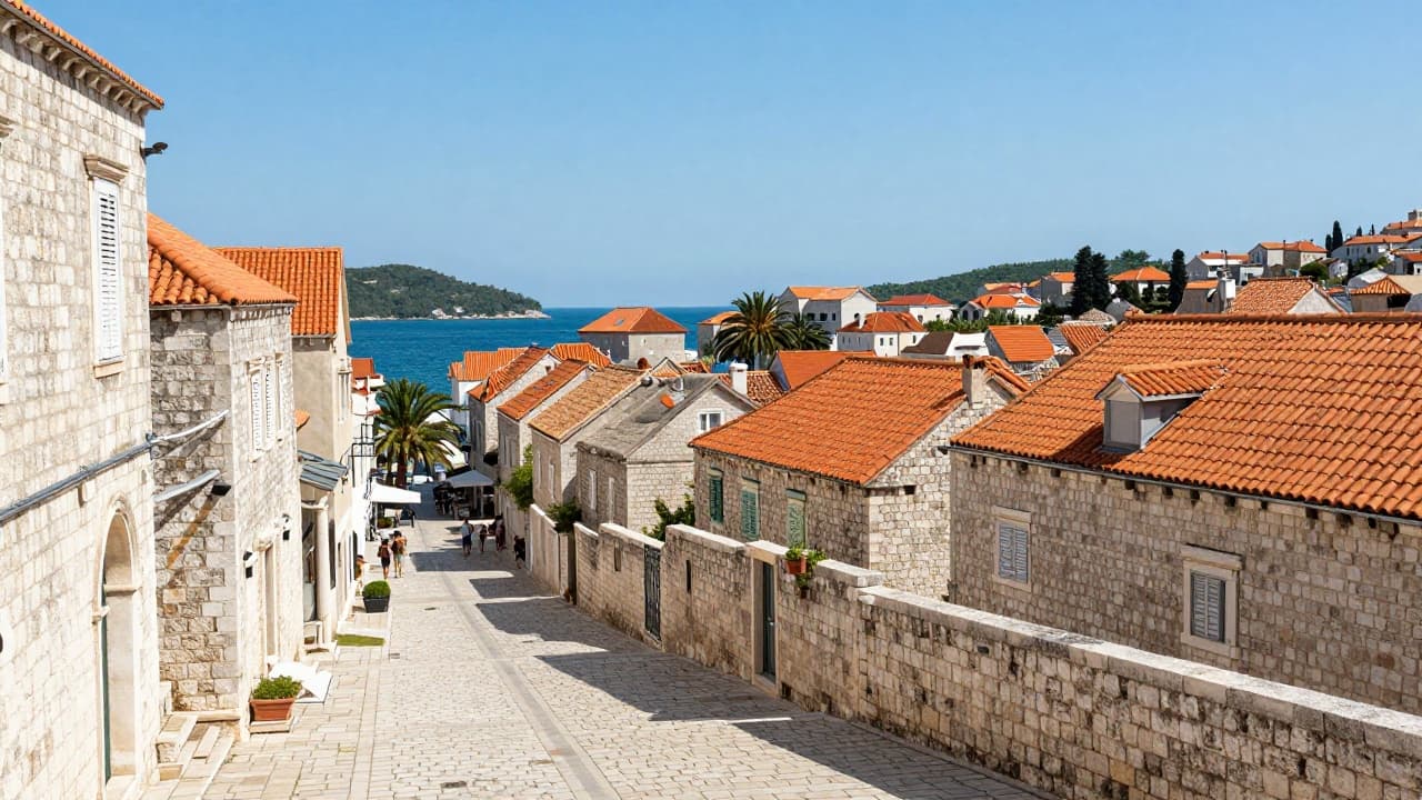 Tourists stroll through the old town