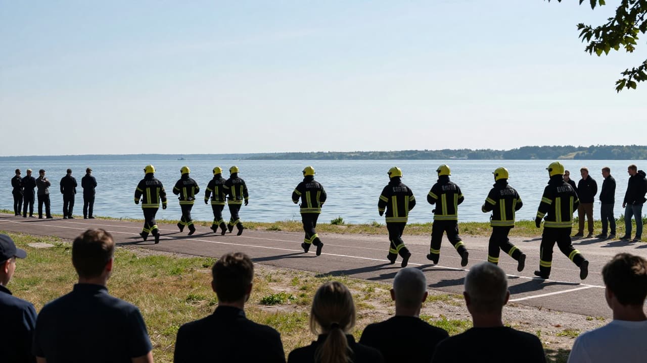 Firefighters in action on the track