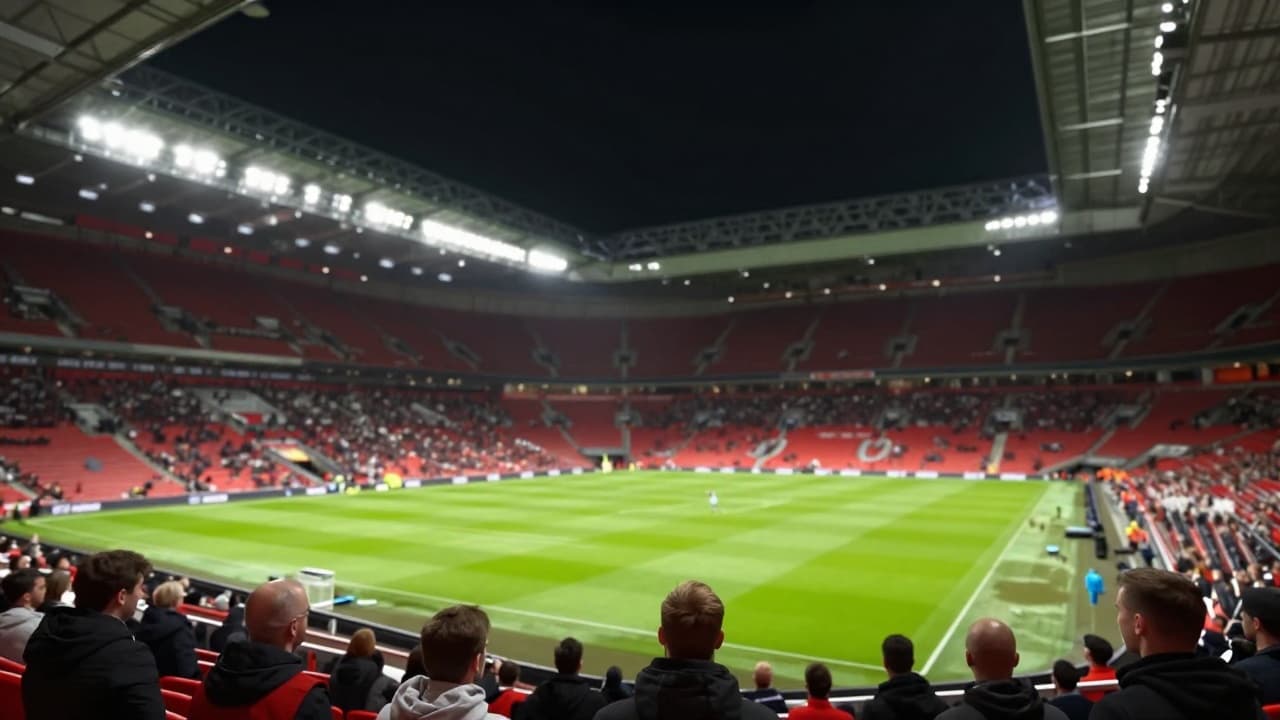 Atmosferičan pogled na Old Trafford pod svjetlima