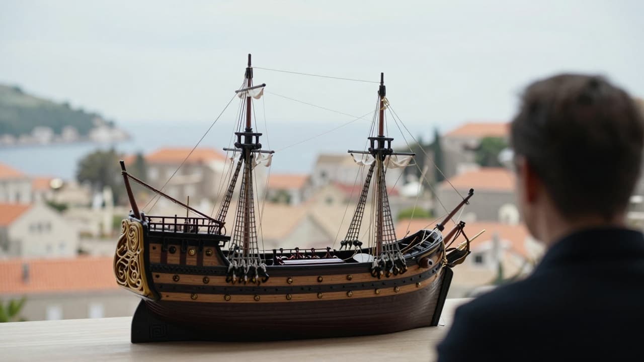 Mladen Mitić with a model ship