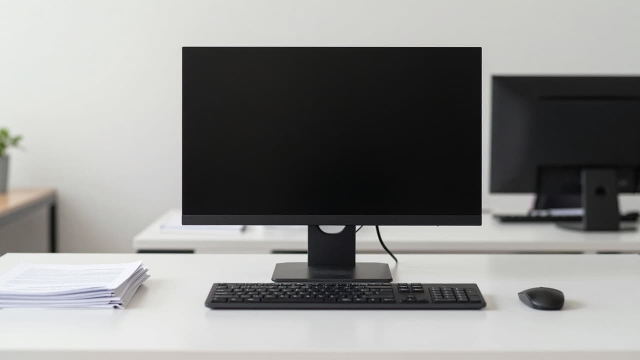 Empty office desk with documents