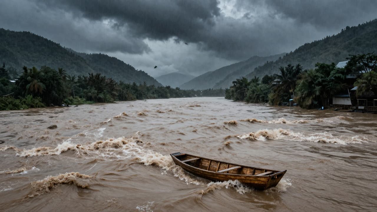 Flooded riverbed in a mountainous area