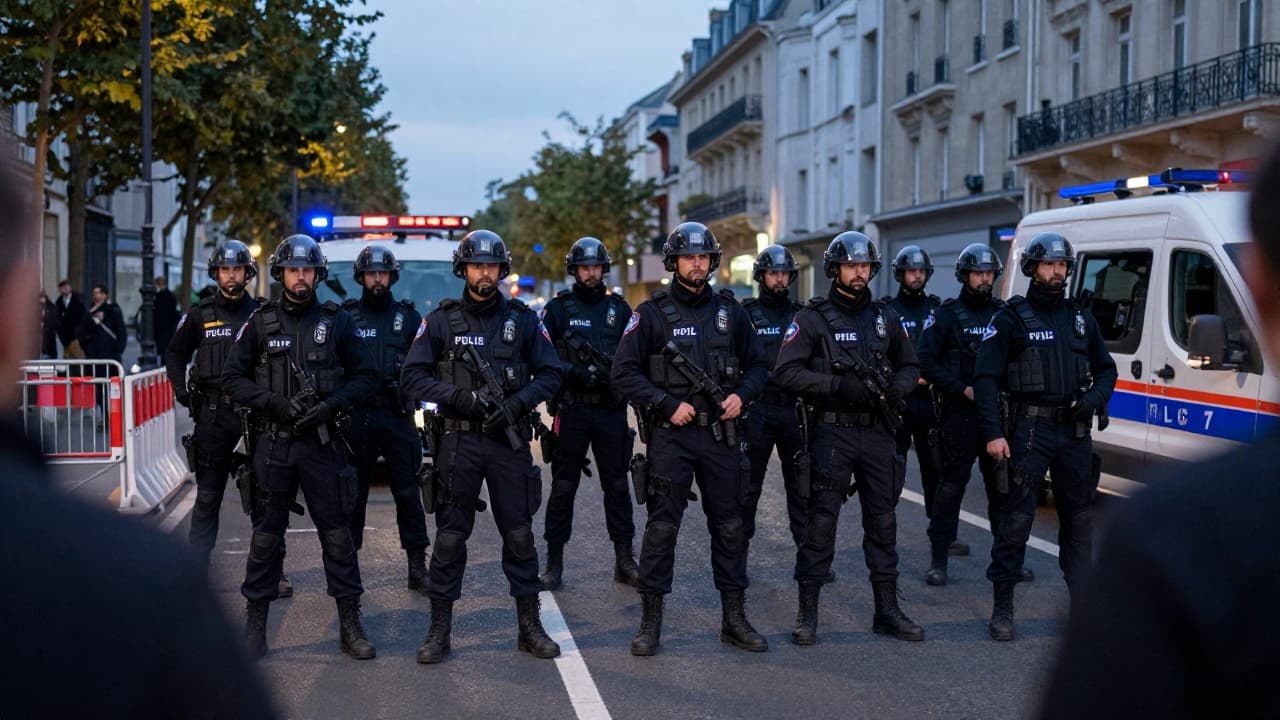 Police officers in protective gear on the street