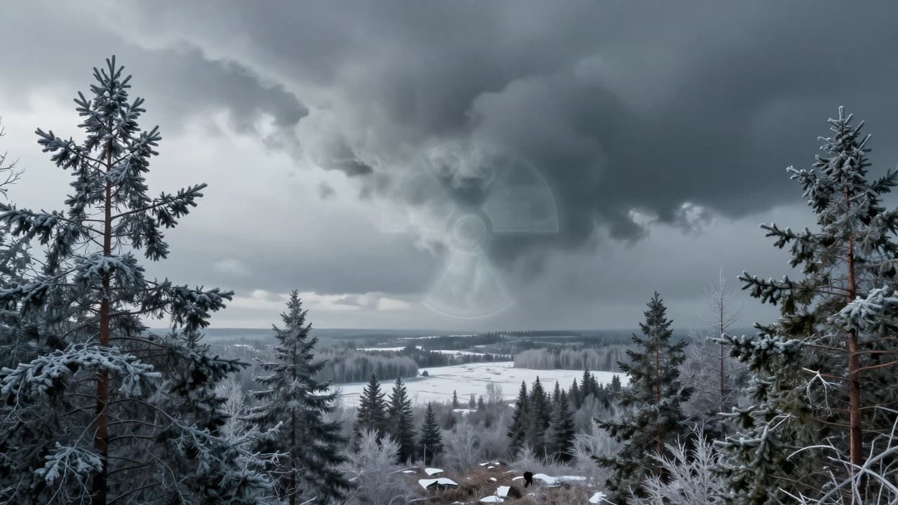 Winter landscape with the threat of nuclear weapons