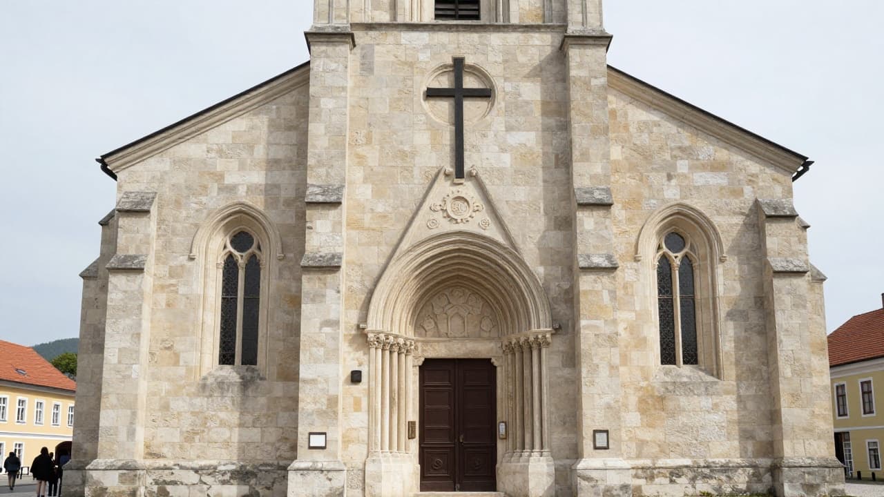 External view of the stone facade section
