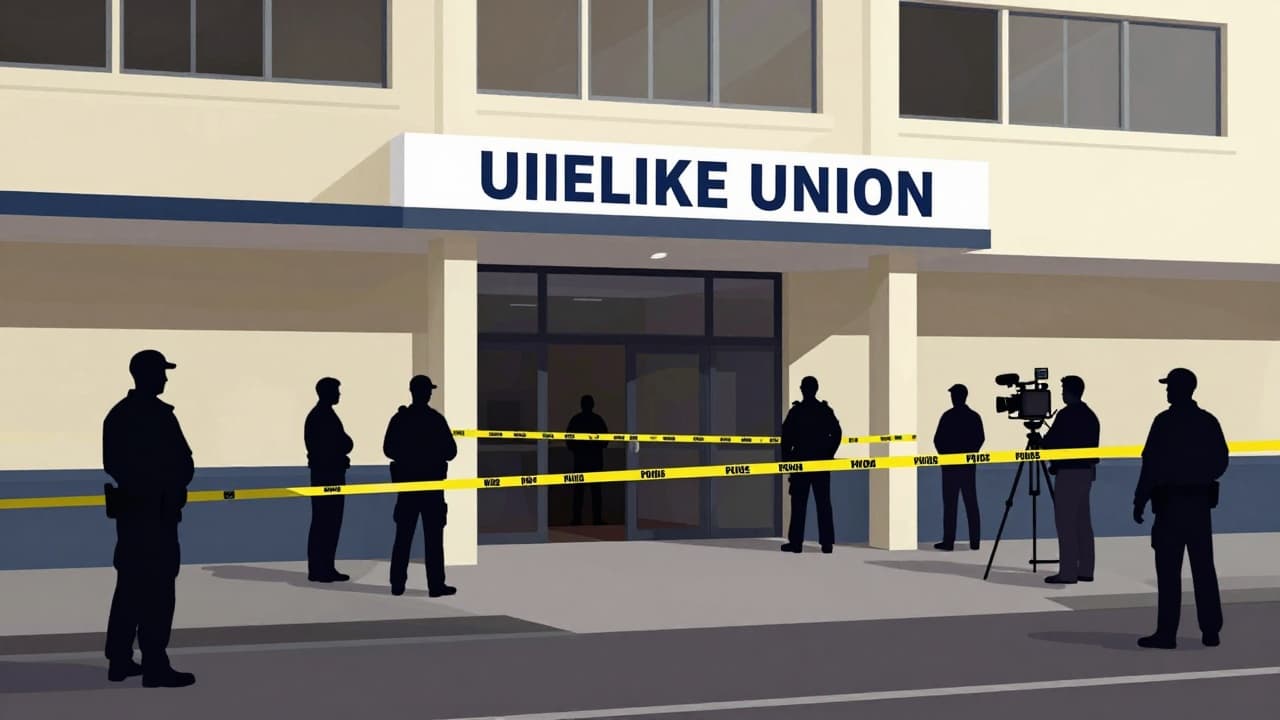Police outside the union headquarters