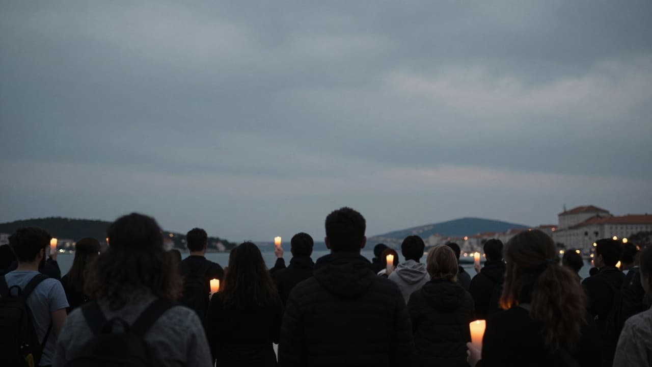 Protesters with lit candles