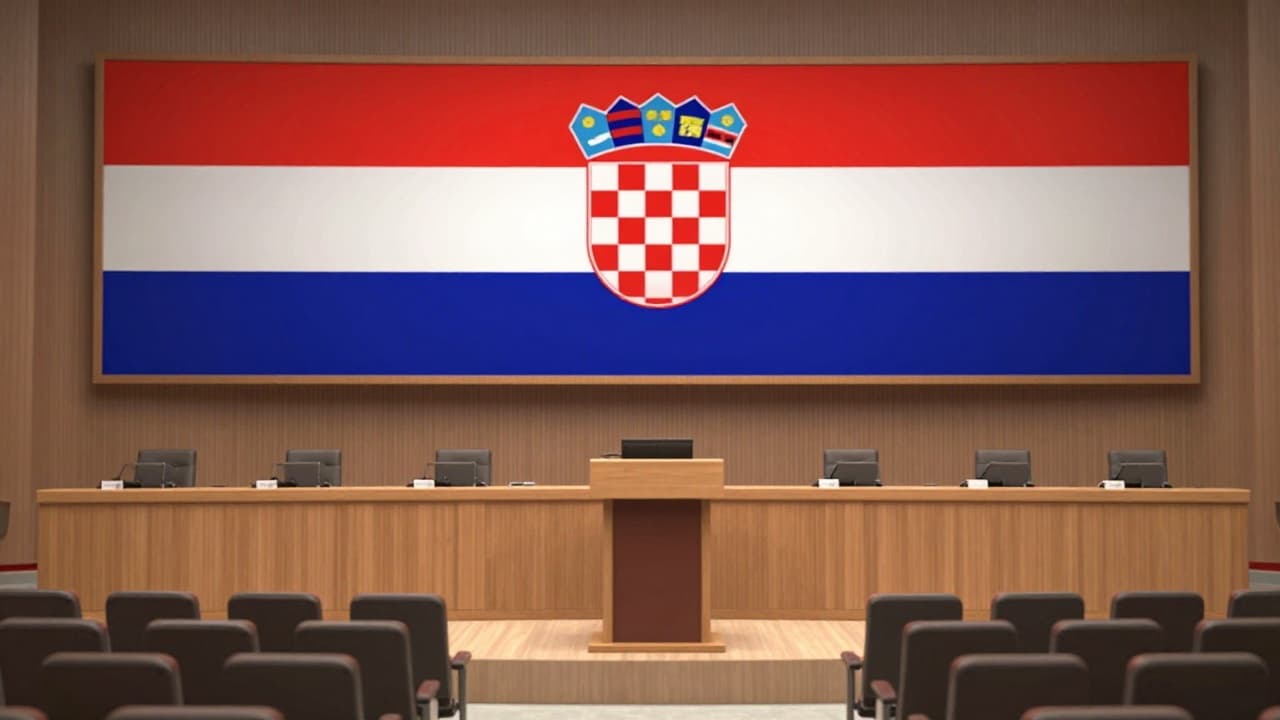 Prazan podij s hrvatskom zastavom