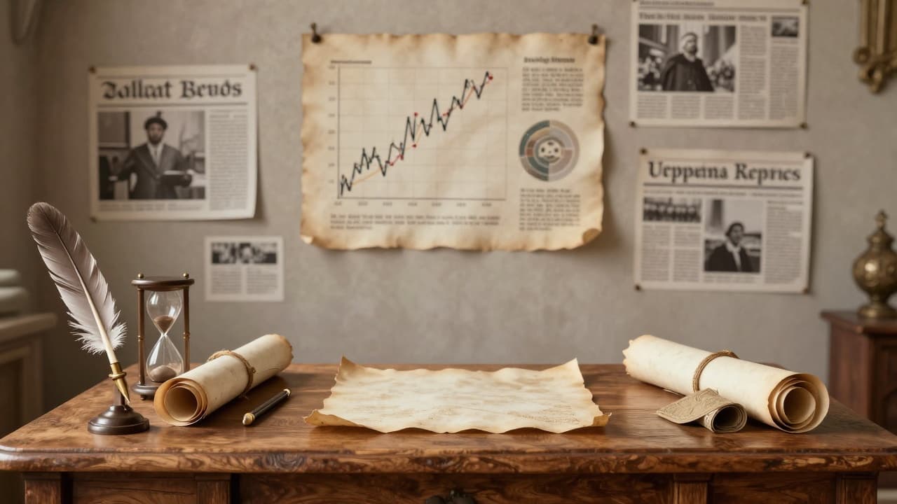 Writing, parchment and an hourglass