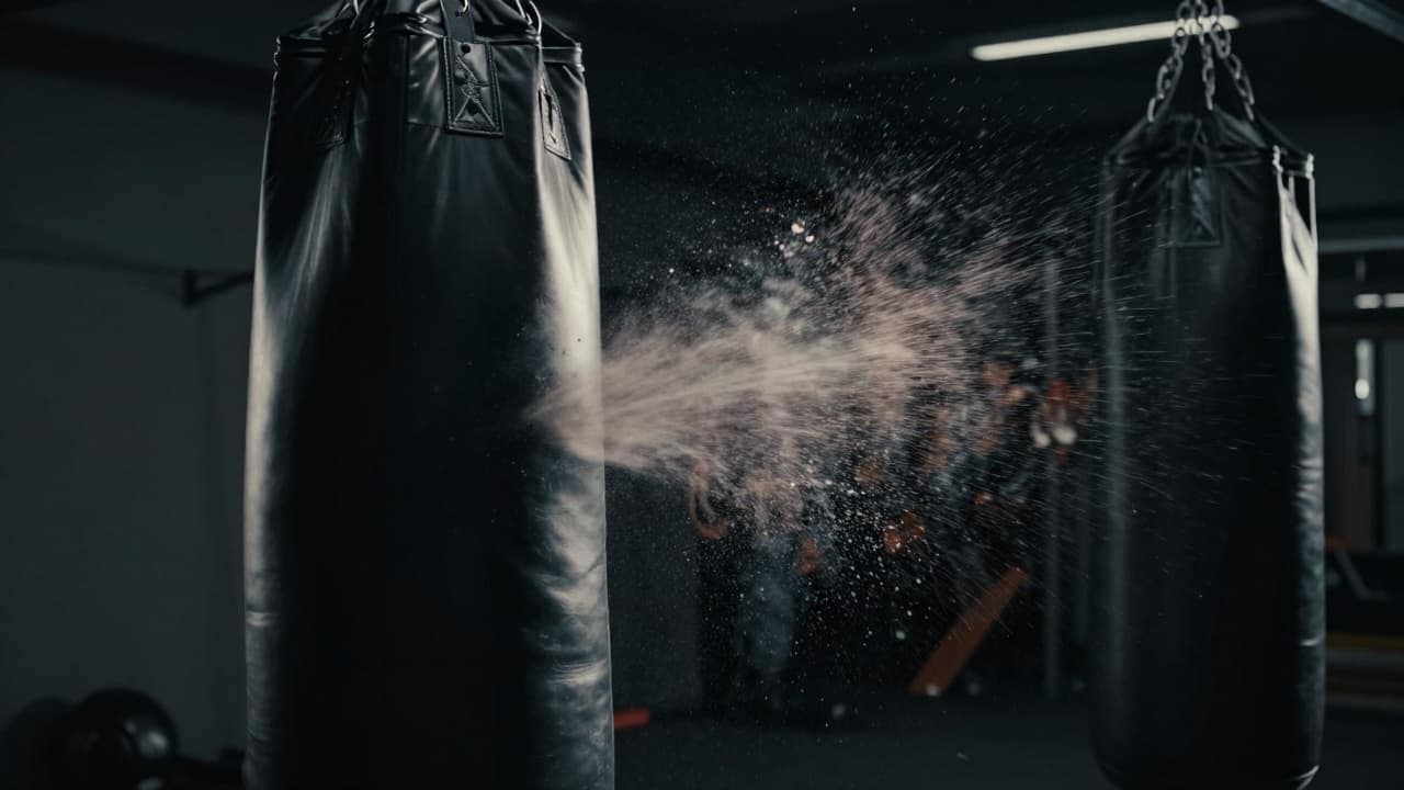 A boxing bag at the moment of impact