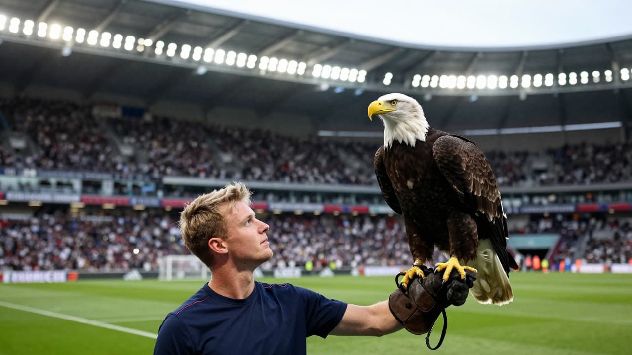 Orao na ruci voditelja na stadionu