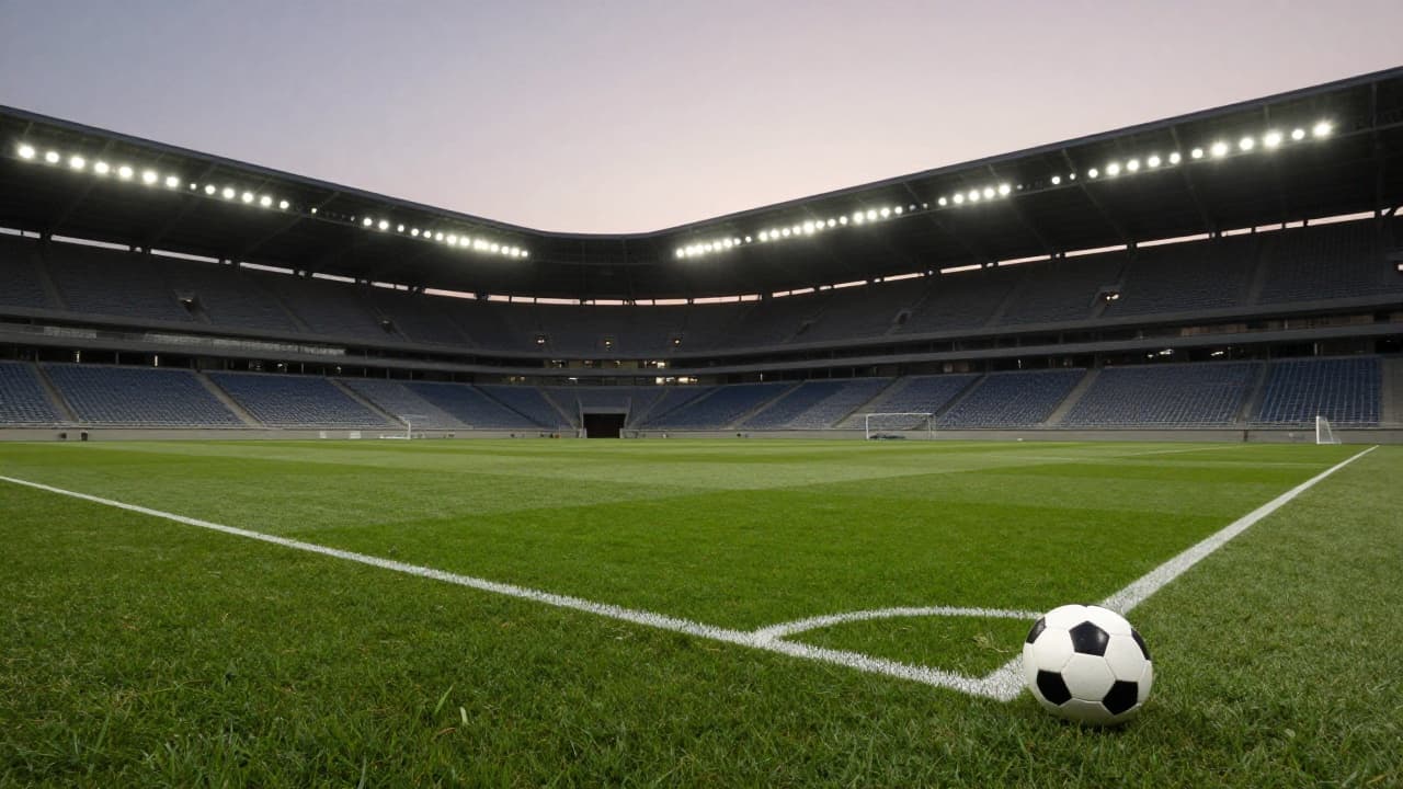 Empty football field at dusk