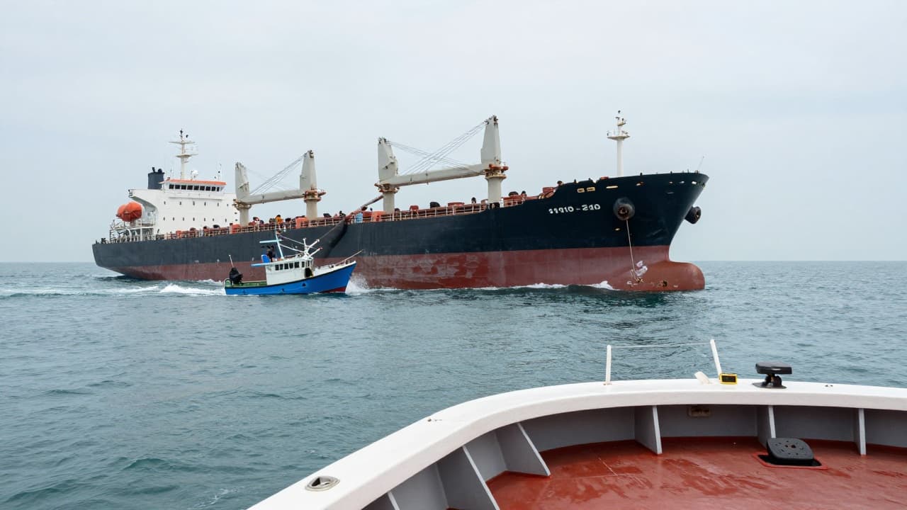 Collision between a freighter and a fishing boat