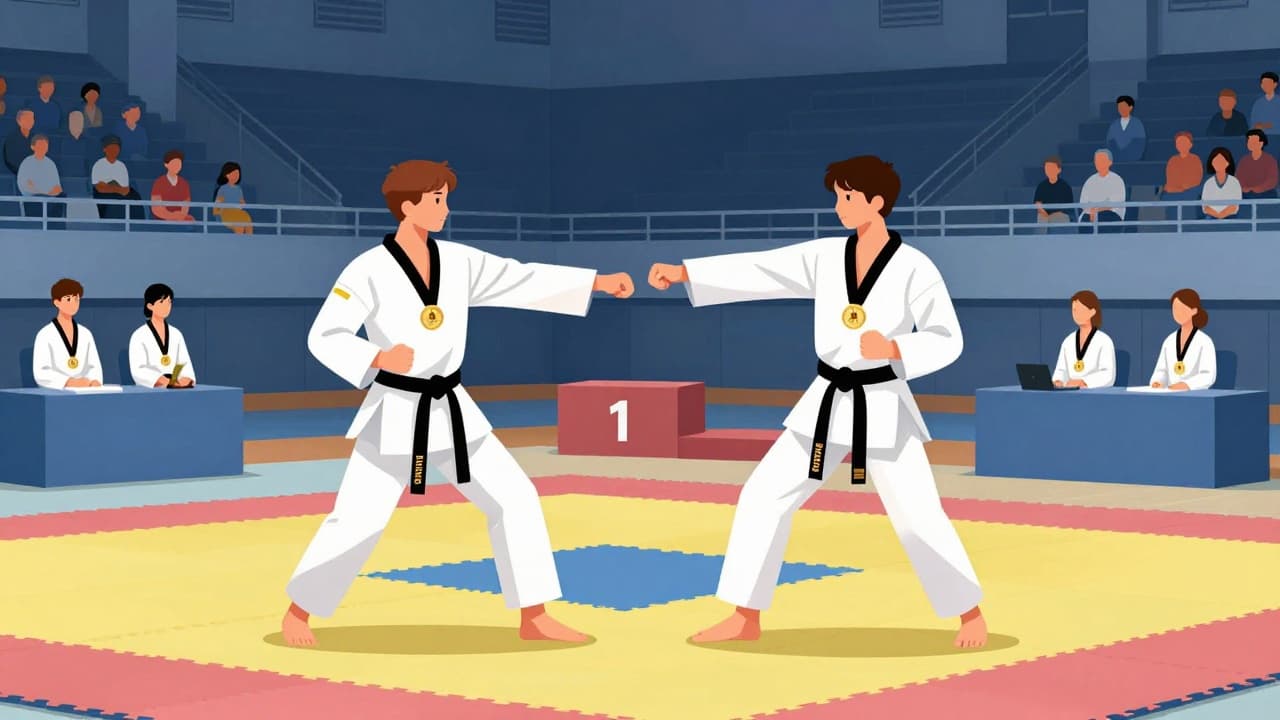 Natjecatelji u taekwondou na postolju s medaljama