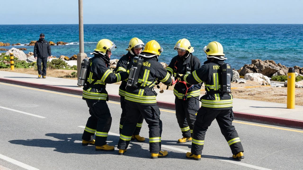 Firefighters in action on the beach