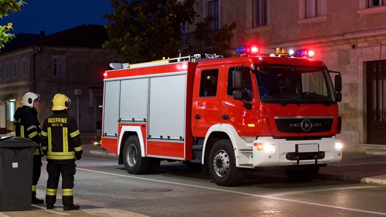 Vatrogasna vozila i pripadnici noću na intervenciji