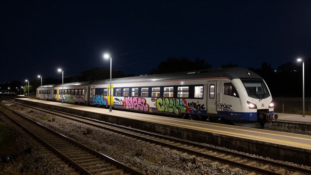 Vlak s grafitima na stanici